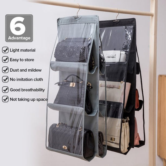 6-Pocket Hanging Purse Organizer – Clear Storage for Bags & Accessories!