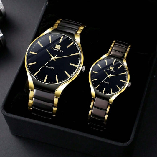 New Stylish Two Tone Couple Watch